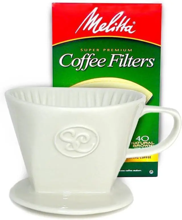 Main image of Ceramic Pour Over Coffee Maker with 40 Count Melitta Filters - Elegant Single Serve Coffee Dripper for Rich Brewed Pour Over Coffee