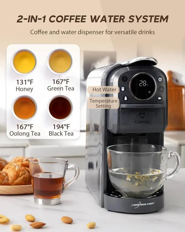 Alt view image 4 of 7 - Multi-Capsule Espresso Machine, Brews Coffee or Hot Water, 20Bar Pressure, Compatible with Nespresso, Dolce Gusto, ESE Pods & Ground Coffee, Smart & Compact Design for Any Space,CM-C05A