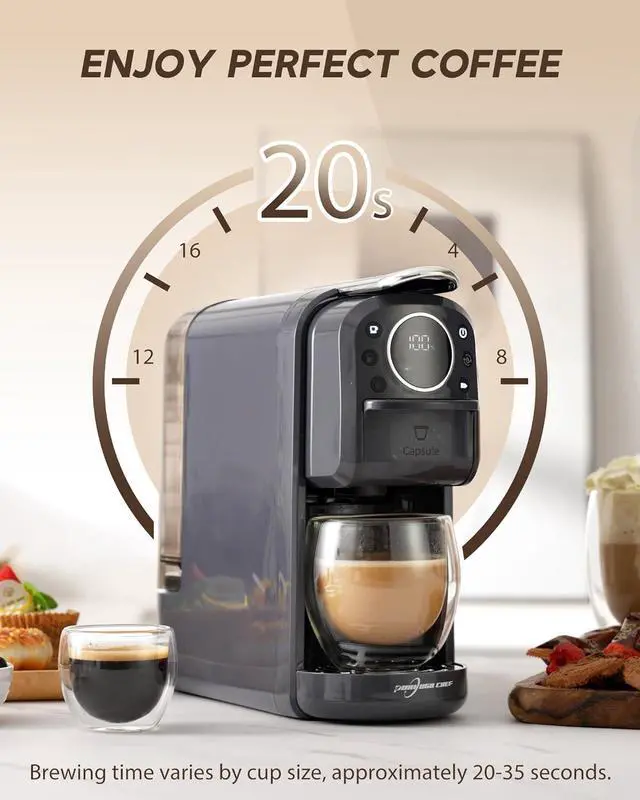 Alt view image 6 of 7 - Multi-Capsule Espresso Machine, Brews Coffee or Hot Water, 20Bar Pressure, Compatible with Nespresso, Dolce Gusto, ESE Pods & Ground Coffee, Smart & Compact Design for Any Space,CM-C05A
