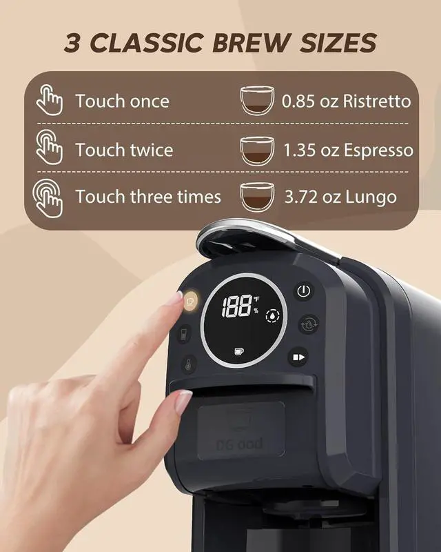 Alt view image 7 of 7 - Multi-Capsule Espresso Machine, Brews Coffee or Hot Water, 20Bar Pressure, Compatible with Nespresso, Dolce Gusto, ESE Pods & Ground Coffee, Smart & Compact Design for Any Space,CM-C05A