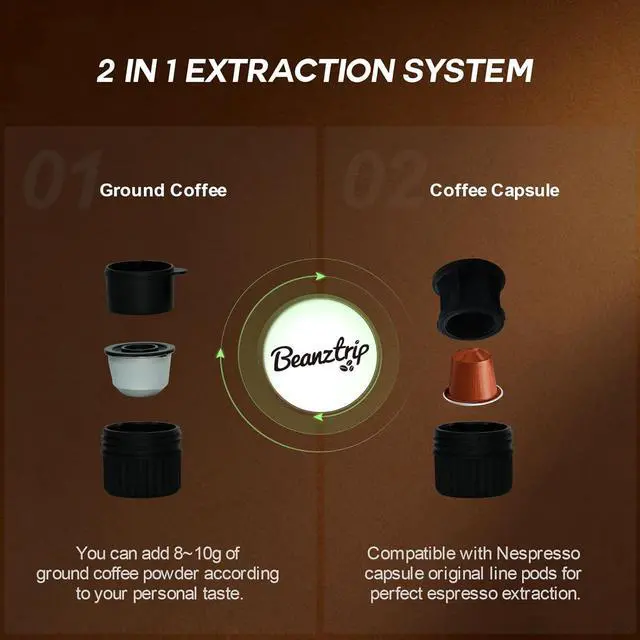 Alt view image 2 of 7 - H02 PRO Portable Electric Espresso Maker, Small Coffee Machine Compatible with Nespresso Capsule Original Pods & Ground Coffee, Mini Travel Size for Camping, Hiking, RV, Office, w/Gift Box