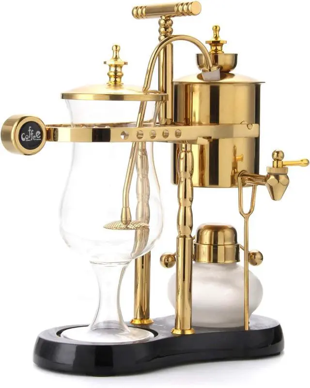 Main image of Diguo Belgian/Belgium Family Balance Siphon/Syphon Coffee Maker, Elegant Double Ridged Fulcrum with Tee handle (Classic Gold)