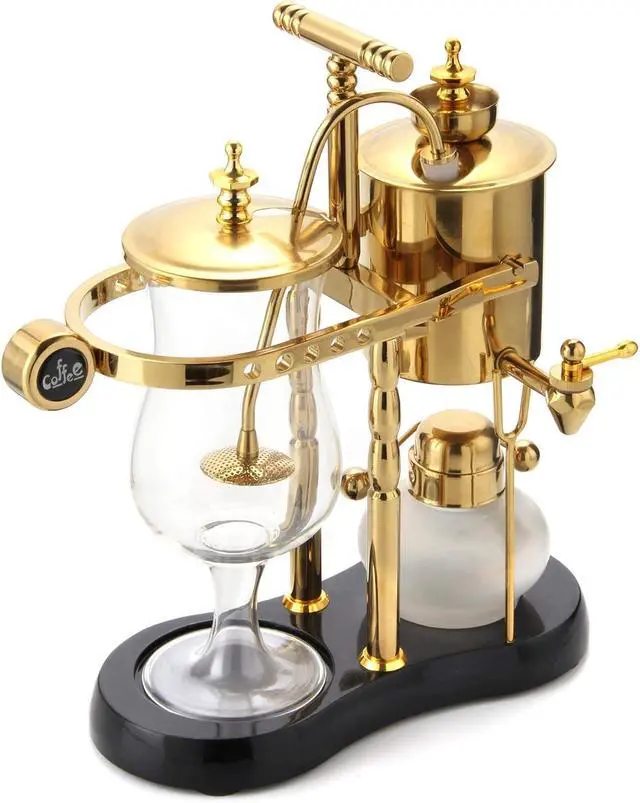 Alt view image 3 of 3 - Diguo Belgian/Belgium Family Balance Siphon/Syphon Coffee Maker, Elegant Double Ridged Fulcrum with Tee handle (Classic Gold)