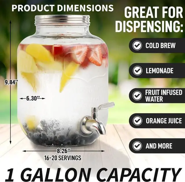 Alt view image 2 of 7 - Zulay Kitchen 1 Gallon Cold Brew Coffee Maker  Thick Glass Pitcher with Stainless Steel Filter, Lid & Spout  Large Mason Jar Container Dispenser - Iced Coffee & Sun Tea Brewer for Fridge  Silver