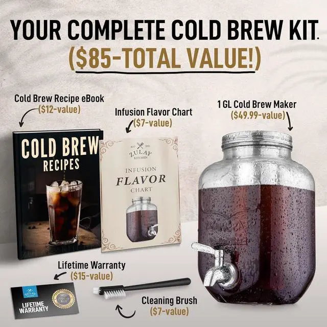 Alt view image 3 of 7 - Zulay Kitchen 1 Gallon Cold Brew Coffee Maker  Thick Glass Pitcher with Stainless Steel Filter, Lid & Spout  Large Mason Jar Container Dispenser - Iced Coffee & Sun Tea Brewer for Fridge  Silver