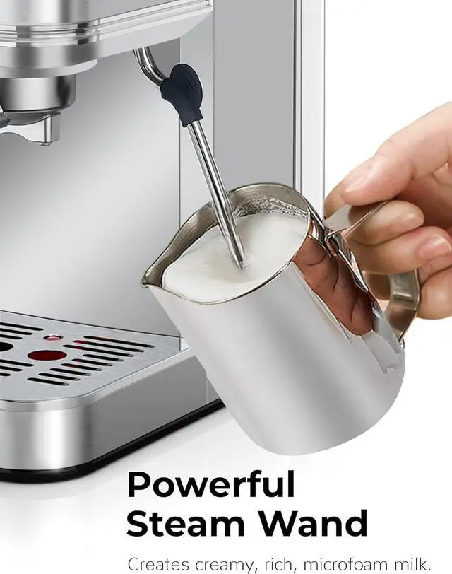 Alt view image 4 of 7 - CHULUX Kompatto Espresso Machine 20 Bar with Milk Frother, Stainless Steel Automatic Espresso Coffee Machine for Home Latte & Cappuccino Maker, 40oz Removable Water Tank, 1350W