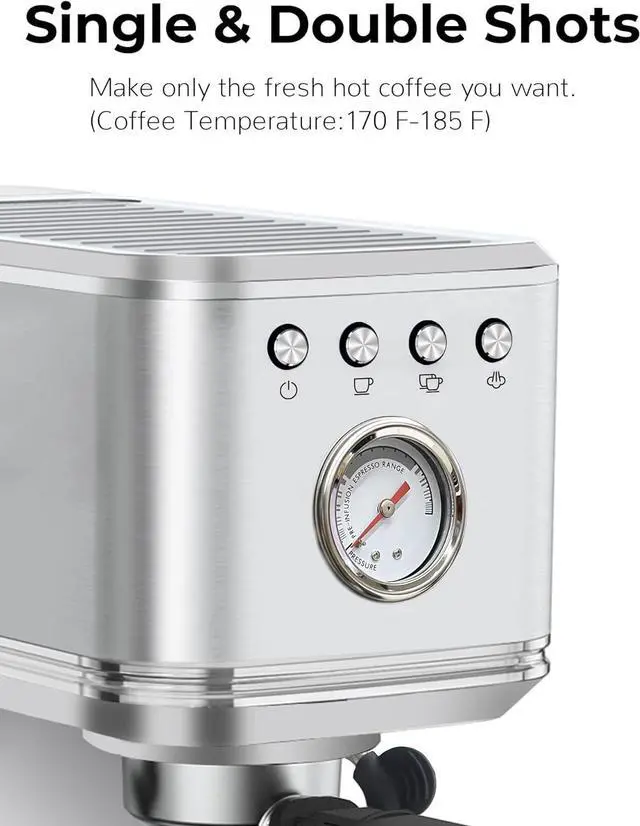 Alt view image 7 of 7 - CHULUX Kompatto Espresso Machine 20 Bar with Milk Frother, Stainless Steel Automatic Espresso Coffee Machine for Home Latte & Cappuccino Maker, 40oz Removable Water Tank, 1350W