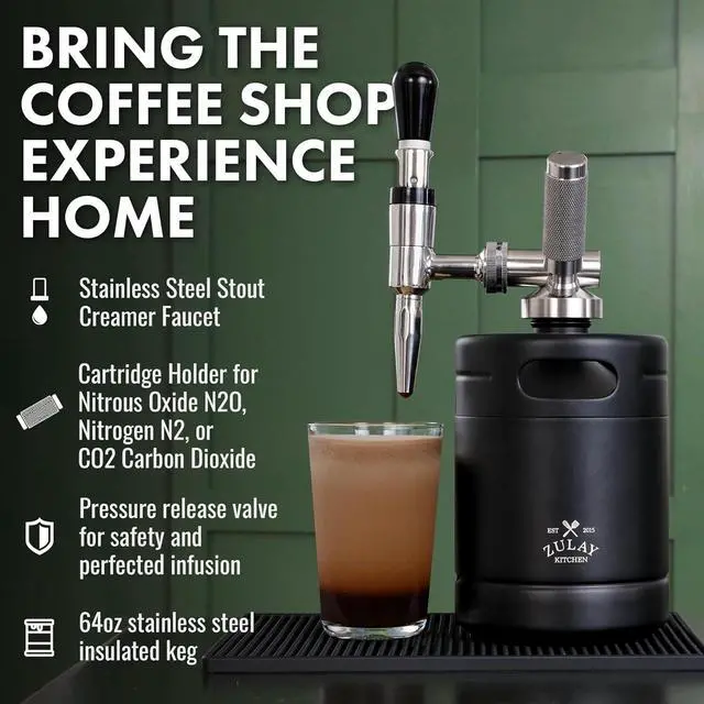 Alt view image 2 of 7 - Zulay Nitro Cold Brew Maker - Nitro Cold Brew Keg with Pressure Relieving Valve & Creamer Faucet - Gift for Coffee Lovers - Nitro Cold Brew Coffee Maker for Home - Collapsible Funnel & Drip Mat