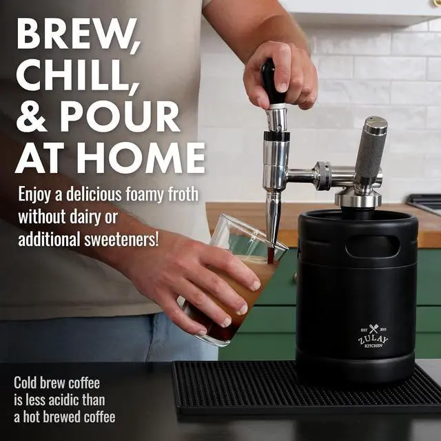 Alt view image 3 of 7 - Zulay Nitro Cold Brew Maker - Nitro Cold Brew Keg with Pressure Relieving Valve & Creamer Faucet - Gift for Coffee Lovers - Nitro Cold Brew Coffee Maker for Home - Collapsible Funnel & Drip Mat
