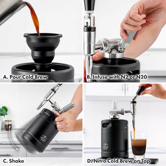 Alt view image 7 of 7 - Zulay Nitro Cold Brew Maker - Nitro Cold Brew Keg with Pressure Relieving Valve & Creamer Faucet - Gift for Coffee Lovers - Nitro Cold Brew Coffee Maker for Home - Collapsible Funnel & Drip Mat