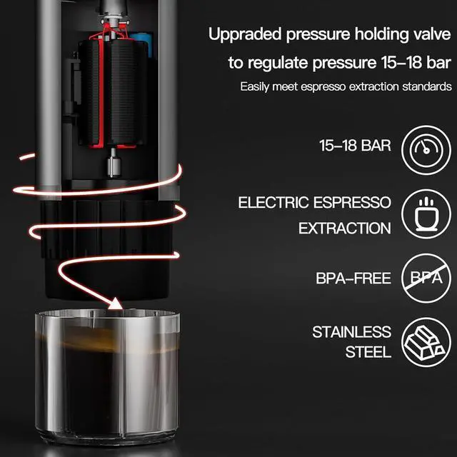Alt view image 3 of 7 - CONQUECO Portable Espresso Coffee Machine: 12V Electric Small Travel Expresso Maker - Self Heating 8 Cups Battery Powered Compatible for Nespresso Capsule - for Camping RV Hiking Office (Brown)