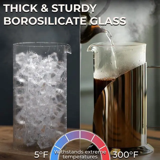 Alt view image 2 of 7 - Cafe Du Chateau Stainless Steel French Press Coffee Maker - 34oz Insulated Coffee Press with 4-Level Filtration, BPA Free, Durable Glass, Great for Tea