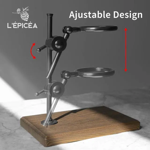 Alt view image 3 of 7 - L'ÉPICÉA Pour Over Coffee Maker Set, Pour Over Coffee Maker with Stand, Adjustable Stainless Steel Stand, Wooden Base, Paper Filters, Cone Glass Carafe, Pour Over Coffee Dripper (Black)