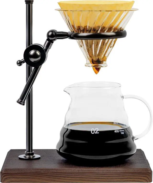 Main image of L'ÉPICÉA Pour Over Coffee Maker Set, Pour Over Coffee Maker with Stand, Adjustable Stainless Steel Stand, Wooden Base, Paper Filters, Cone Glass Carafe, Pour Over Coffee Dripper (Black)