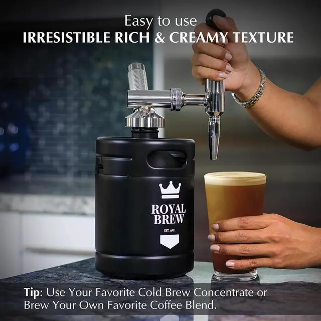 Alt view image 2 of 7 - The Original Royal Brew Nitro Cold Brew Coffee Maker - Gift for Coffee Lovers - 64 oz Home Keg, Nitrogen Gas System Coffee Dispenser Kit