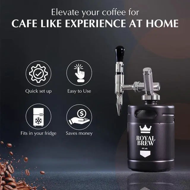 Alt view image 5 of 7 - The Original Royal Brew Nitro Cold Brew Coffee Maker - Gift for Coffee Lovers - 64 oz Home Keg, Nitrogen Gas System Coffee Dispenser Kit