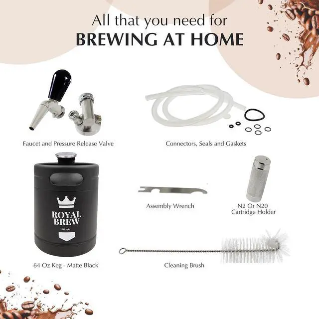 Alt view image 6 of 7 - The Original Royal Brew Nitro Cold Brew Coffee Maker - Gift for Coffee Lovers - 64 oz Home Keg, Nitrogen Gas System Coffee Dispenser Kit