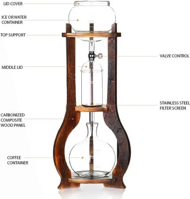 Alt view image 4 of 5 - Nispira Iced Coffee Cold Brew Drip Tower Coffee Maker Wooden, 6-8 cup
