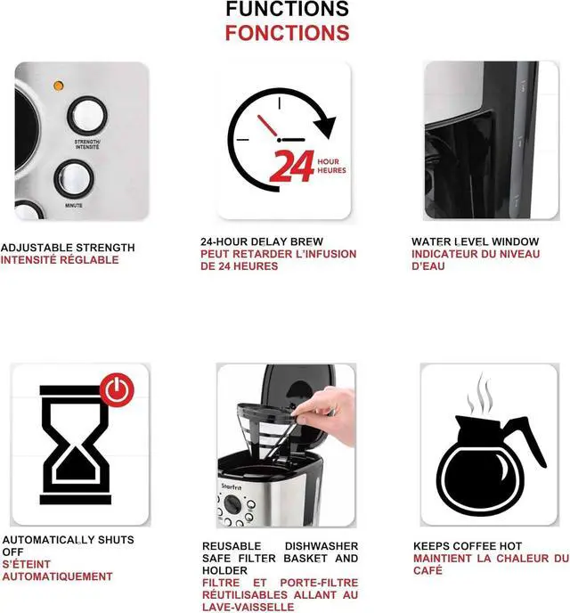 Alt view image 3 of 7 - Starfrit Programmable Drip Coffee Maker - 12 Cups - LCF Display - Stainless Steel Design