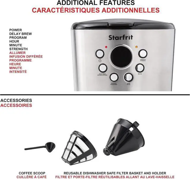 Alt view image 4 of 7 - Starfrit Programmable Drip Coffee Maker - 12 Cups - LCF Display - Stainless Steel Design