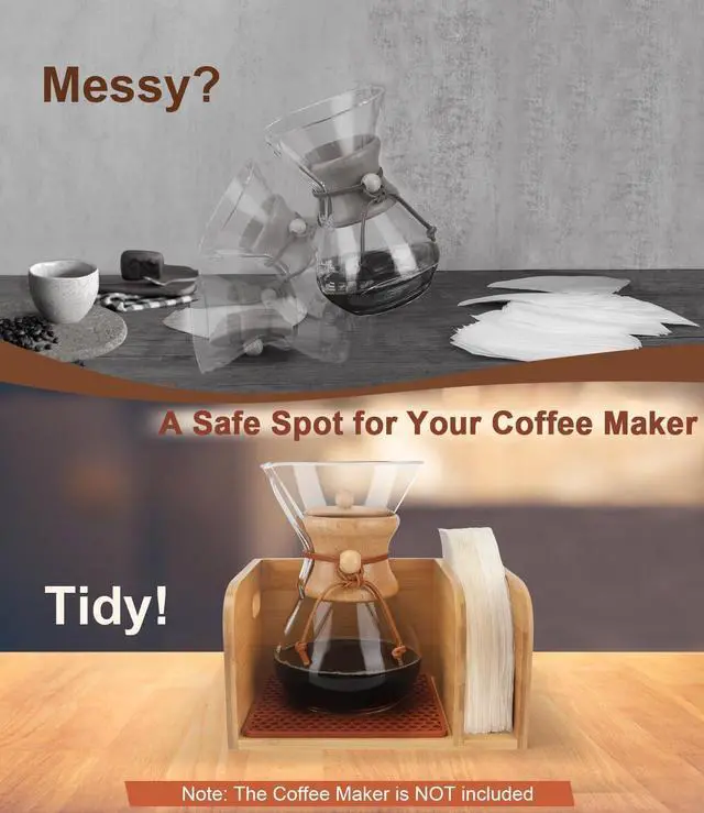 Alt view image 2 of 7 - Bamboo Caddy with Lid & Heatproof Trivets Mat for Chemex CoffeeMakers - Designed for Chemex Pour - Over Glass Coffeemaker(3/5/6/8/10Cup), for Bodum Pour Over Coffee makers - Bamboo cup not included