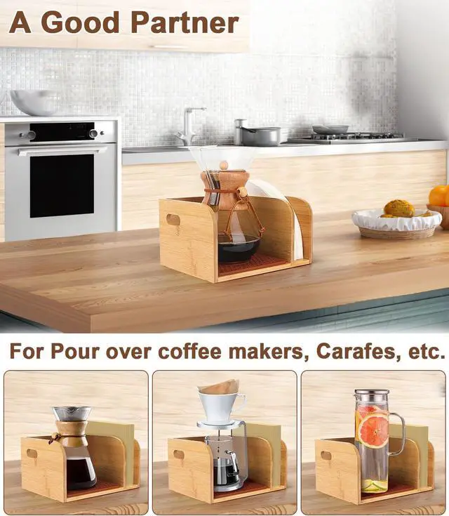 Alt view image 5 of 7 - Bamboo Caddy with Lid & Heatproof Trivets Mat for Chemex CoffeeMakers - Designed for Chemex Pour - Over Glass Coffeemaker(3/5/6/8/10Cup), for Bodum Pour Over Coffee makers - Bamboo cup not included