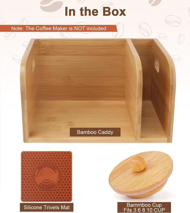 Alt view image 7 of 7 - Bamboo Caddy with Lid & Heatproof Trivets Mat for Chemex CoffeeMakers - Designed for Chemex Pour - Over Glass Coffeemaker(3/5/6/8/10Cup), for Bodum Pour Over Coffee makers - Bamboo cup not included