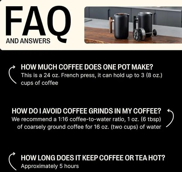 Alt view image 3 of 7 - Fellow Clara Insulated Coffee Maker with Enhanced Filtration System - Portable French Press Stainless Steel - 24 oz Carafe - Matte Black