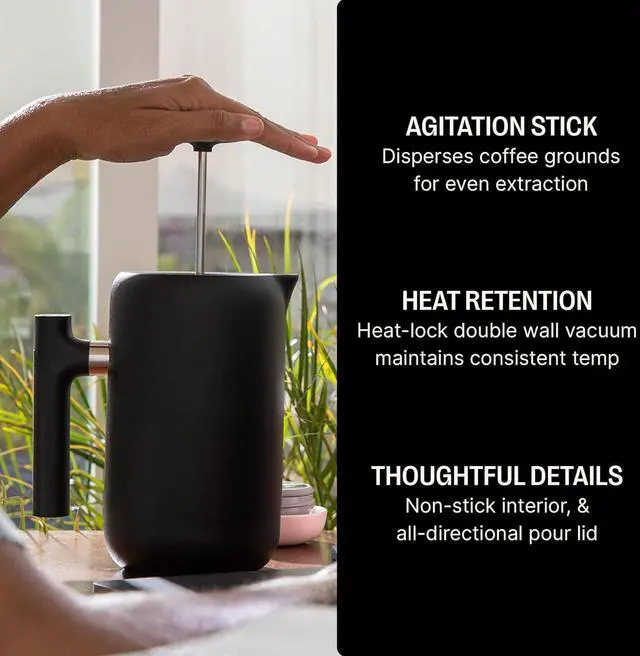 Alt view image 2 of 7 - Fellow Clara Insulated Coffee Maker with Enhanced Filtration System - Portable French Press Stainless Steel - 24 oz Carafe - Matte Black
