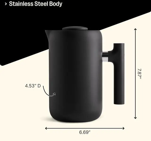 Alt view image 4 of 7 - Fellow Clara Insulated Coffee Maker with Enhanced Filtration System - Portable French Press Stainless Steel - 24 oz Carafe - Matte Black
