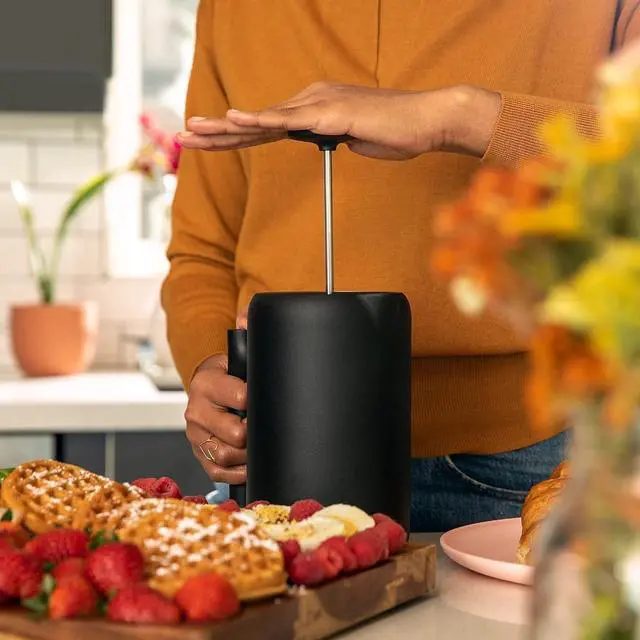Alt view image 5 of 7 - Fellow Clara Insulated Coffee Maker with Enhanced Filtration System - Portable French Press Stainless Steel - 24 oz Carafe - Matte Black