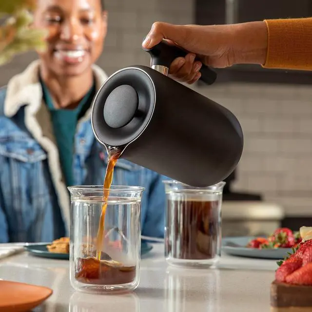 Alt view image 6 of 7 - Fellow Clara Insulated Coffee Maker with Enhanced Filtration System - Portable French Press Stainless Steel - 24 oz Carafe - Matte Black
