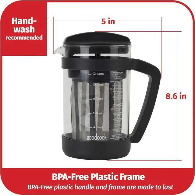 Alt view image 6 of 6 - Goodcook Koffe 1.5L Glass Cold Brew Coffee Maker with BPA-Free Plastic Frame