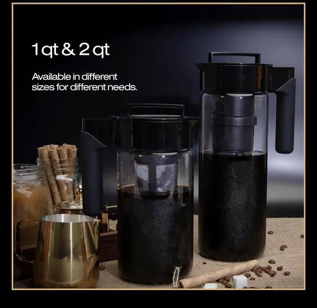 Alt view image 3 of 7 - Takeya Glass Cold Brew Coffee Maker for Iced Coffee, Airtight Pitcher, Premium Quality, 2 Quart, Black Lid and Handle