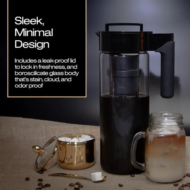 Alt view image 5 of 7 - Takeya Glass Cold Brew Coffee Maker for Iced Coffee, Airtight Pitcher, Premium Quality, 2 Quart, Black Lid and Handle