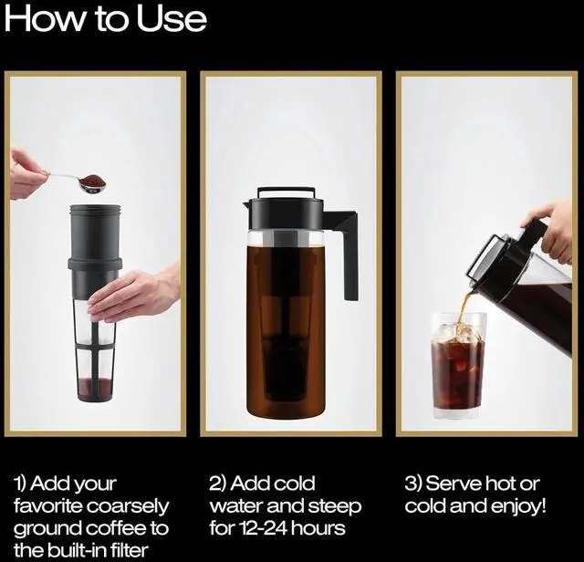 Alt view image 6 of 7 - Takeya Glass Cold Brew Coffee Maker for Iced Coffee, Airtight Pitcher, Premium Quality, 2 Quart, Black Lid and Handle