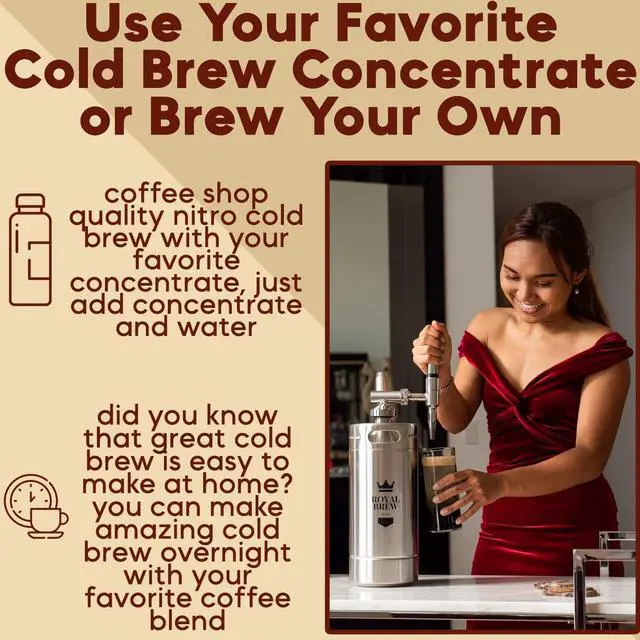 Alt view image 3 of 7 - The Original Royal Brew Nitro Cold Brew Coffee Maker - Gift for Coffee Lovers - 128 oz Extra Large Home Keg, Nitrogen Gas System Coffee Dispenser Kit