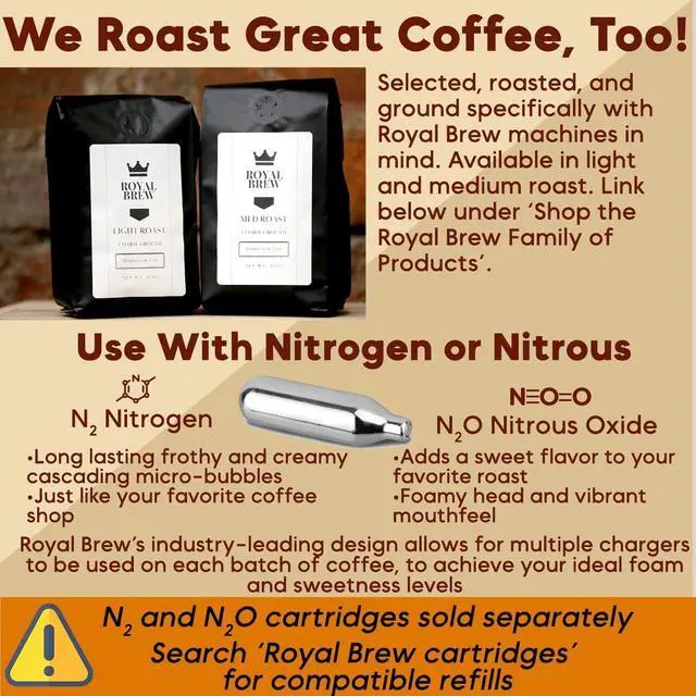 Alt view image 4 of 7 - The Original Royal Brew Nitro Cold Brew Coffee Maker - Gift for Coffee Lovers - 128 oz Extra Large Home Keg, Nitrogen Gas System Coffee Dispenser Kit