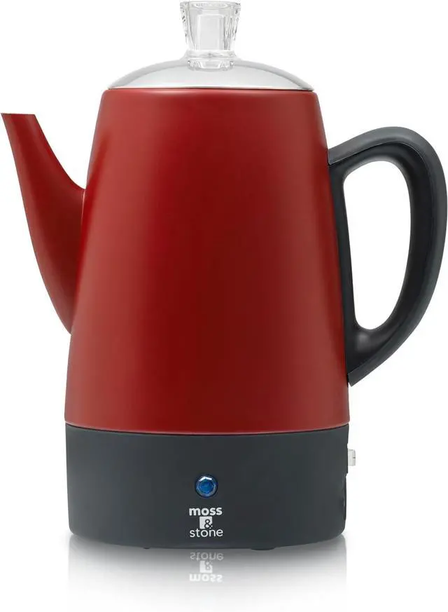 Main image of Moss & Stone Electric Coffee Percolator  Red Body Coffee Maker with Stainless Steel Lid, Percolator Electric Pot, Fast Boil 10 Cup Red Camping Coffee Pot