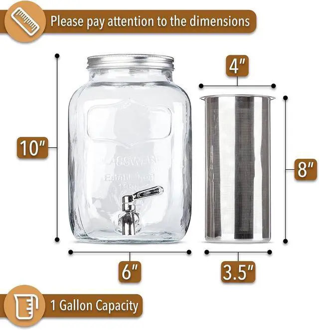 Alt view image 2 of 7 - BTaT- Cold Brew Coffee Maker, 1 Gallon Mason Jars Drink Dispenser, Gallon Cold Brew Coffee Maker, Iced Tea Maker, Cold Brew Coffee Carafe, Beverage Dispenser, Glass Dispenser, Cold Brew System