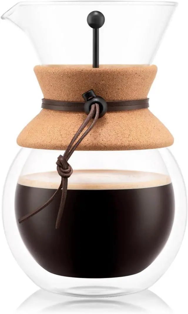 Alt view image 5 of 6 - Bodum 34oz Pour Over Coffee Maker, High-Heat Borosilicate Glass with Reusable Stainless Steel Filter and Double Wall Cork Grip - Made in Portugal