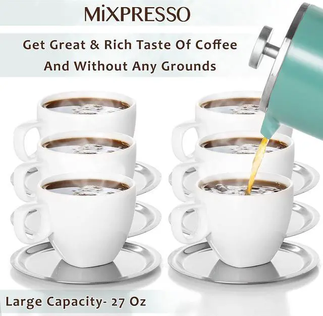 Alt view image 6 of 7 - Mixpresso Stainless Steel French Press Coffee Maker 26 Oz 770 Ml Double Wall Metal Insulation Coffee Press & Tea Brewer Easy Clean & Easy Press, Strong Quality Coffee Press, Green Small French Press