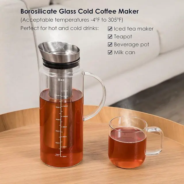 Alt view image 6 of 7 - Aquach Cold Brew Coffee Iced Tea Maker & Fruit Pitcher - Large Capacity 51 Ounces - with Durable Glass Carafe/Fine Mesh Steel Infuser/Airtight Lid