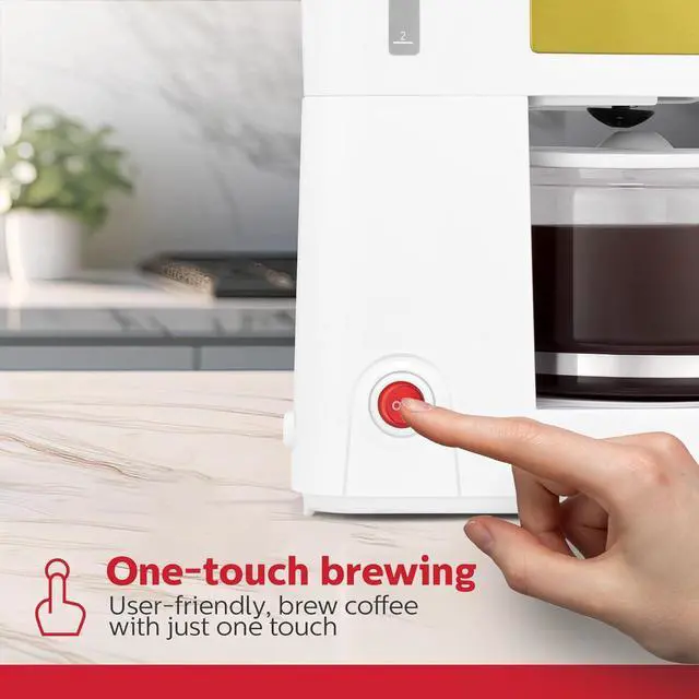 Alt view image 4 of 7 - Holstein Housewares 5-Cup Coffee Maker - Pause N Serve, One-Touch Operation, Non-Stick Warming Plate, Water Level Indicator - Reusable Filter - Compact Design - White and Gold Color
