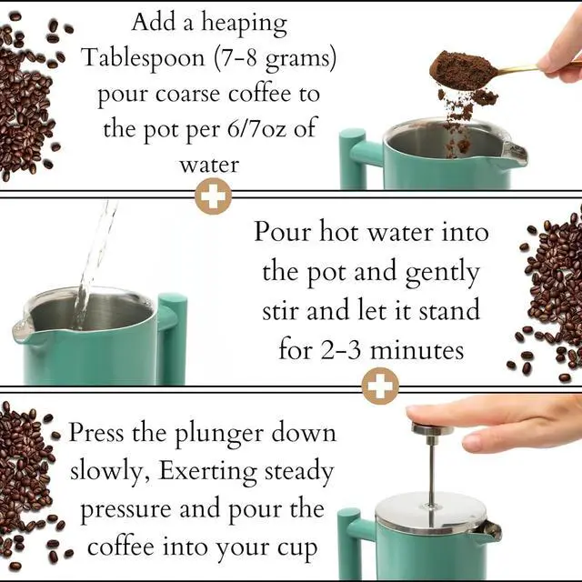 Alt view image 3 of 7 - Mixpresso Stainless Steel French Press Coffee Maker 26 Oz 770 Ml Double Wall Metal Insulation Coffee Press & Tea Brewer Easy Clean & Easy Press, Strong Quality Coffee Press, Green Small French Press