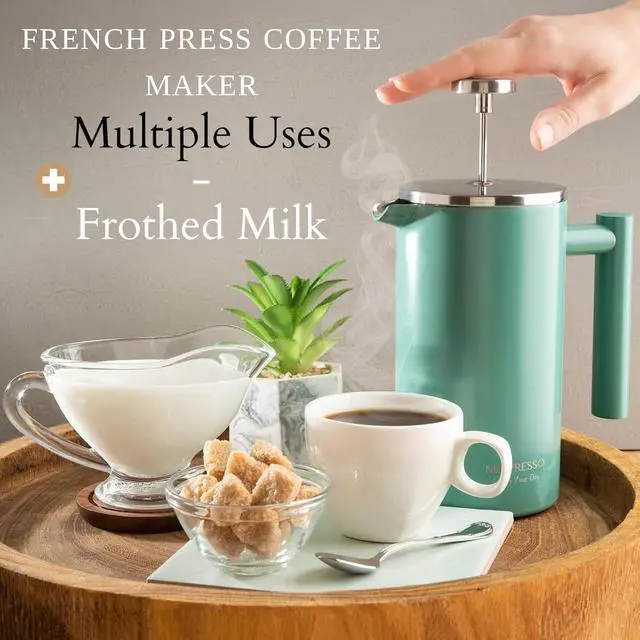Alt view image 5 of 7 - Mixpresso Stainless Steel French Press Coffee Maker 26 Oz 770 Ml Double Wall Metal Insulation Coffee Press & Tea Brewer Easy Clean & Easy Press, Strong Quality Coffee Press, Green Small French Press