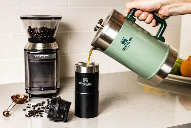 Alt view image 5 of 7 - Stanley Classic Stay-Hot French Press Coffee Maker 48 oz | 5 Minute Brew, 4 Hours Hot | Mesh Filter for Coffee Grounds | Insulated Stainless Steel French Press | BPA-Free | Hammertone Green