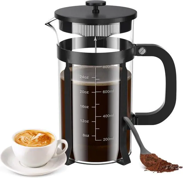 Main image of French Press Coffee Maker, 34 Ounce 1 Liter, Stainless Steel, Cold Brew Heat Resistant Borosilicate Glass Espresso Coffee & Tea Maker with 4 Filter