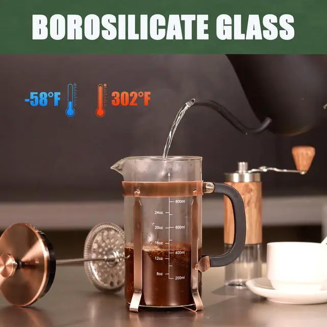 Alt view image 5 of 7 - French Press Coffee Maker, 34 Ounce 1 Liter, Stainless Steel, Cold Brew Heat Resistant Borosilicate Glass Espresso Coffee & Tea Maker with 4 Filter