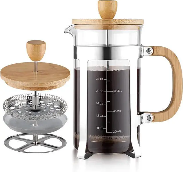 Main image of Sivaphe 34 oz French Press Coffee/Tea Maker with Bamboo Lid and Hand Stainless Steel High Borosilicate Glass 1000ml Coffee Brewer Set